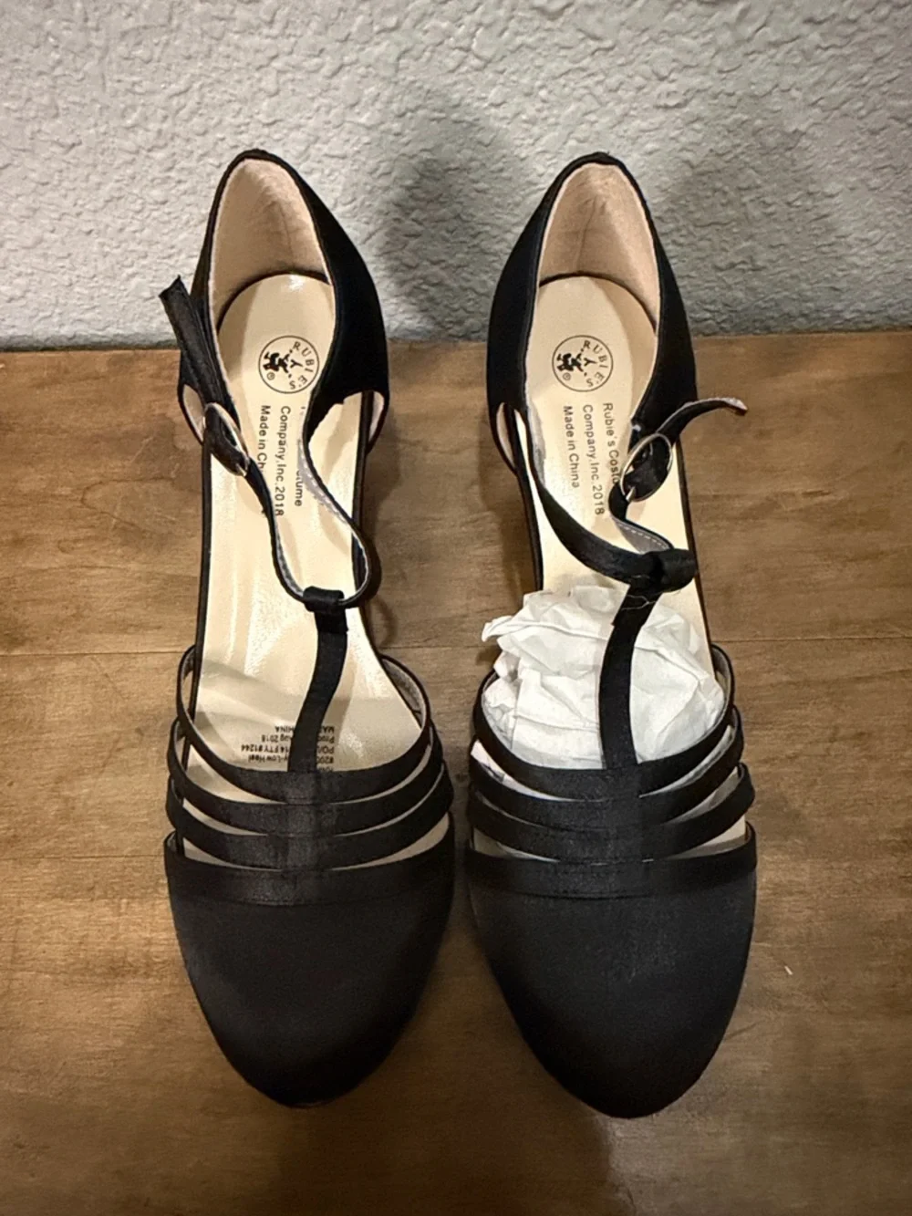 Rubies Costume Black Satin Strappy T‑Bar Heels size 7